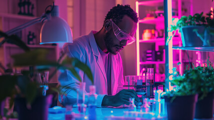 African-American Scientist Conducting Plant Research in Modern Laboratory