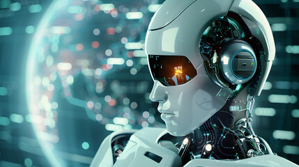 XAI 3d illustration Futuristic robot artificial intelligence huminoid AI data analytic technology development and machine learning concept. Global robotic bionic science research for future of human