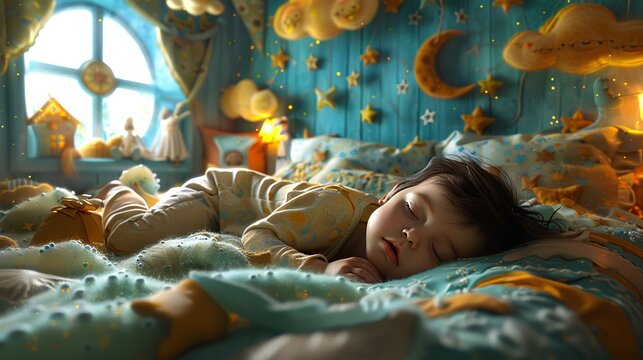 Babys sanctuary: tiny tot sleeps soundly,  surrounded by whimsical dream decor