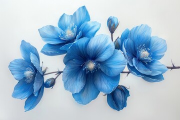 5h a bunch of wild blue flower, pastel painting, on transparent background
