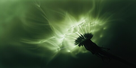 Dynamic imagination dandelion as abstract fine art painting transforms painting to photography dark background 