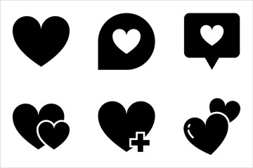 Collection of Heart icon set, Symbol of Love Icon flat style modern design Isolated on white Background. Vector illustration.