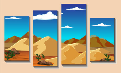 Wall art, natural abstract contemporary aesthetic minimalist background landscape with desert mountains in day time, minimalist art print design