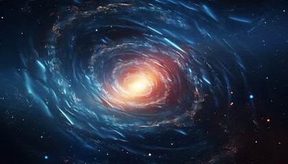 Closeup artistic rendition of a galaxyfocusing on the radiant center and spiraling arms composed of countless stars.