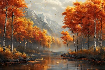 Autumn nature scene digital art