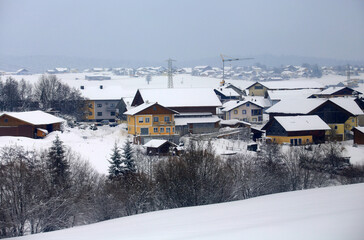 the snow fall in Mühlbach am Hochkönig snow mountain range in austria - 790886584
