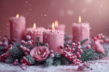 Beautiful advent wreath with pink candles and copy space - Powered by Adobe