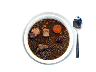 stewed lentils with chorizo and carrot