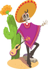 Cinco de mayo skeleton skeleton sombrero poncho culture holiday mexican. Vector cartoon illustration isolated on white