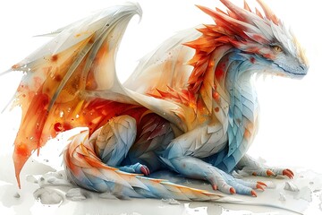 Beautiful dragon isolated on white with copy space digital art illustration - obrazy, fototapety, plakaty