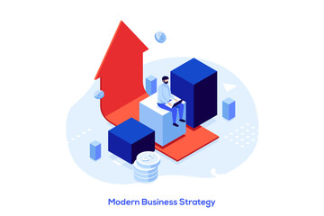 Modern Isometric Business Scene. Vector Illustration