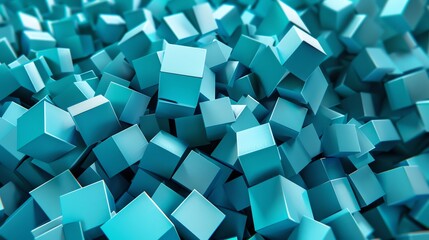 A cluster of cyan cubes on a 2D card, providing a threedimensional illusion