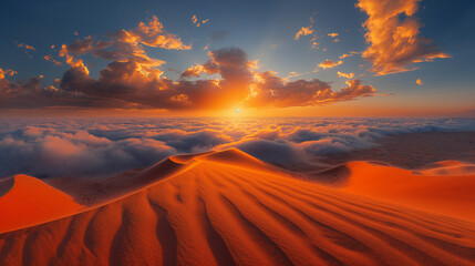 6. Sunset Over Sandstorm: The sun setting on the horizon, casting a golden hue over a desert landscape engulfed in a swirling sandstorm, creating a mesmerizing and atmospheric scen