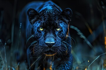 beautiful wildlife magazine cover photo, black panther, dynamic composition and dramatic lighting, - obrazy, fototapety, plakaty