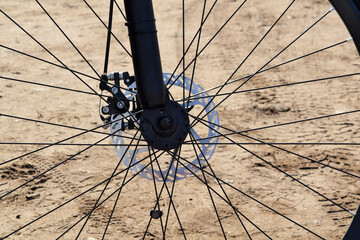 Transport. Mountain bike disc brakes and wheel spokes