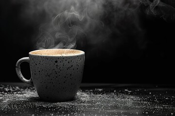 coffe with vapor in black background