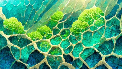 Illustrate a geometric background where crystalline structures mimic underwater coral formations