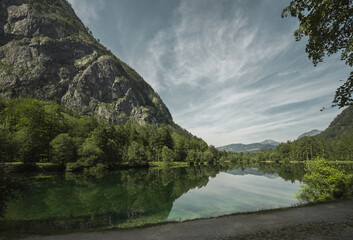 Panoramic view of the Bluntausee lake in Austria