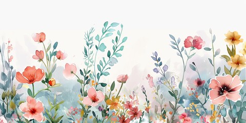 Obraz na płótnie Canvas Watercolor wildflowers border template