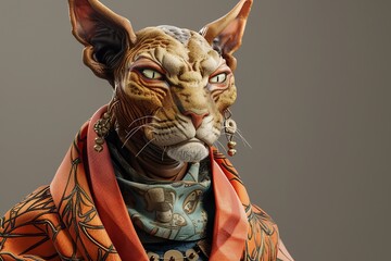 3D lifestyle fashionable of a sphinx cat