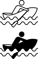 Rowing Boat Icons. Black and White Vector Icons. Man Sailing on a Boat with Oars. Water Transport Concept © Yuliia