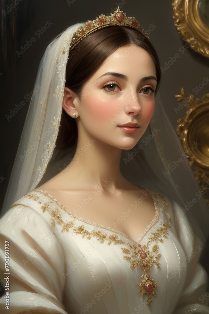 Wall mural oil painting of a beautiful noble and luxurious woman