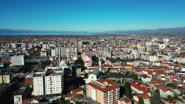 Aerial panorama of Shkoder city, Albania