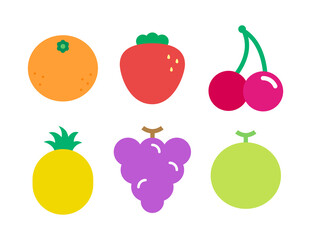 Fruit illustration set. tangerine, orange, strawberry, cherry, pineapple, grape, melon.