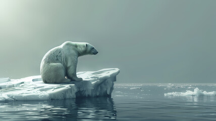 Polar bear on ice in the Arctic region - obrazy, fototapety, plakaty