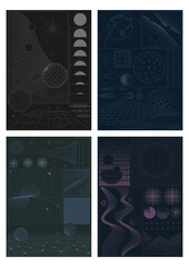 3D Effect Abstract Technology Elements. Geometric Objects and Templates for Scientific, Technological Posters, Covers, Backgrounds. Abstract Shapes and Styles 