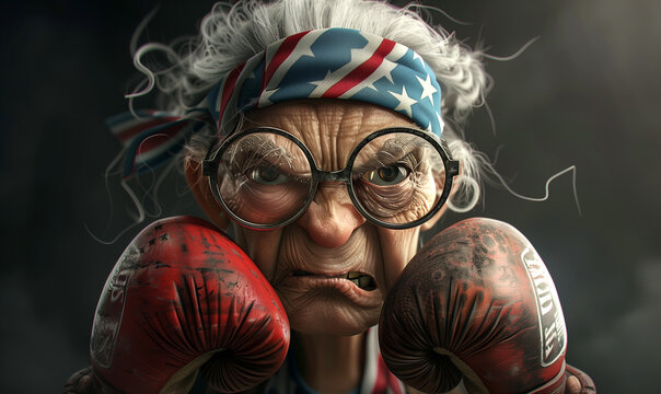 strong woman with american headband and boxing gloves as an supporter for the american election campaign