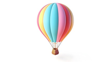 Fototapeta premium Vibrant 3D Hot Air Balloon Icon Representing Adventure and Travel on Isolated White Background