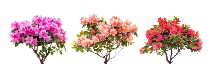 set of azaleas, bright and flowering, isolated on transparent background