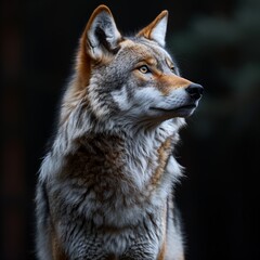 Wolf in profile on solid black background