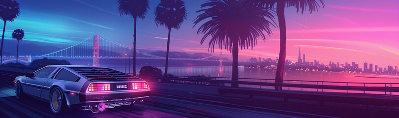 Retro Futurism San Francisco Dawn with Synth Car