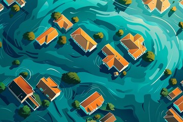 Submerged Homes in Floodwaters