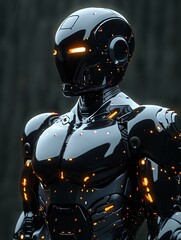 Robot like bodybuilder from future, security bot, futuristic features