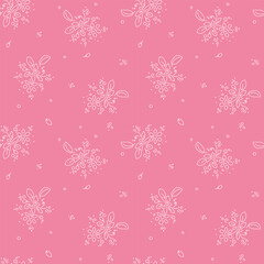 seamless botanical pattern of painted oriental motifs on a white background