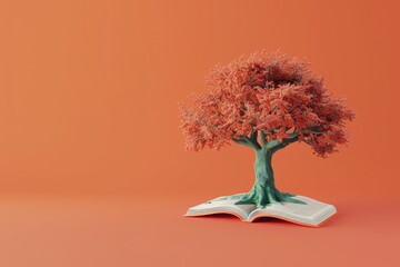 3d illustration of book and tree education concept on background
