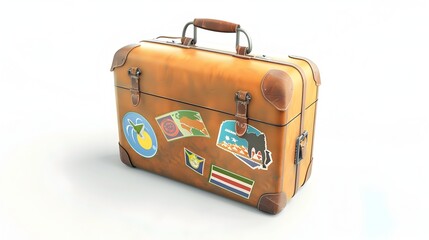 Vintage Leather Suitcase Icon with Stickers Representing Global Travel and Adventure