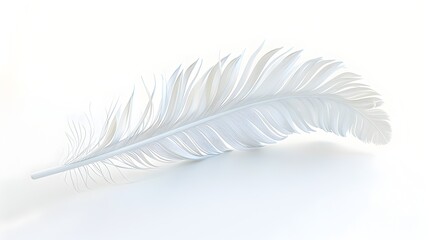 Delicate 3D Feather Icon Symbolizing Lightness and Freedom on White Background - obrazy, fototapety, plakaty