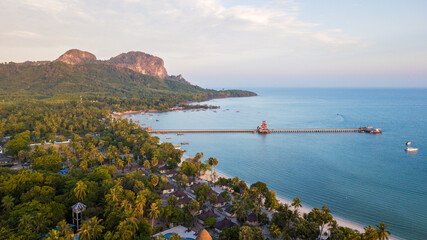 aerial view of koh mook with Pier.It is a small idyllic island in the Andaman Sea in the south of Thailand.