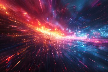 Obraz premium Vibrant digital art representation of a celestial nebula with dynamic red and blue tones