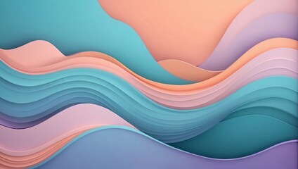 Grainy Gradient Backdrop, Abstract Waves of Turquoise, Peach, and Lavender Colors.