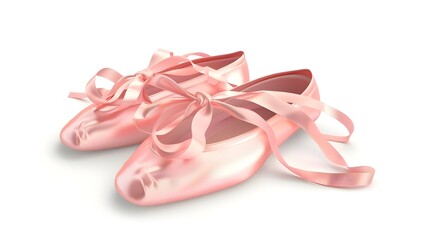 Delicate 3D Ballet Shoe Icon in Pink Satin with Ribbons Symbolizing Dance and Expression