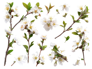 Obraz na płótnie Canvas Set of branches of almond blossoms, delicate and white