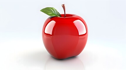 Glossy Red Apple Icon with Vibrant Green Leaf,Symbolizing Nature's Goodness and Healthy Living