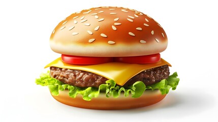 Appetizing 3D Hamburger Icon Symbolizing Fast-Food Culture on White Background