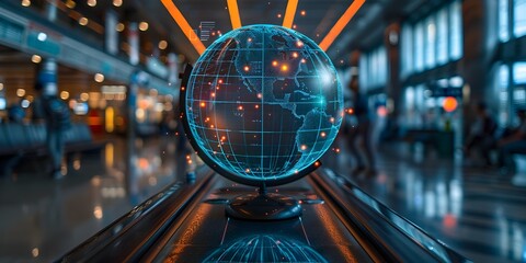 Digital Globe in Airport Lounge Providing Real Time Travel Data and Flight Connections for Passengers