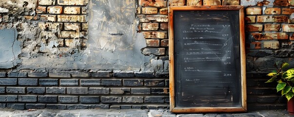 Vintage Chalkboard Menu Leaning Against Brick Wall Outside Restaurant Promoting Home Cooked Meals